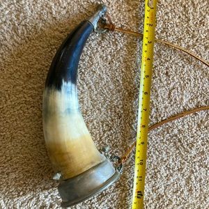 Metal ( pewter?) trimmed horn decoration
